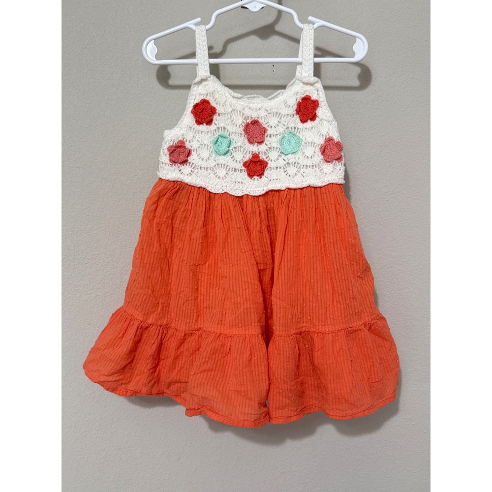 Haute Hippie Dress Kids 3T Orange Crochet Lace Floral Boho Tiered Ruffle